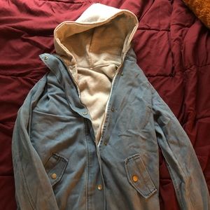 Layered Grey sweater and over sized jean jacket